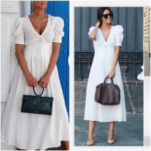 ZARA VOLUMINOUS SLEEVE WEAVED TEXTURED FULLY LINED MODAL MAXI MIDI DRESS $70